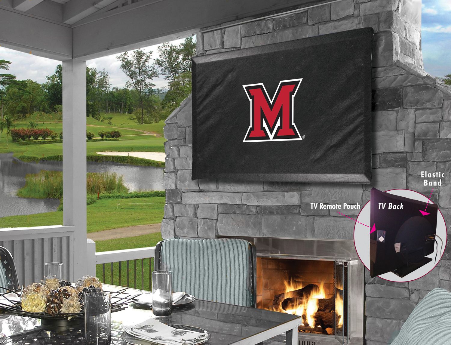 Miami University RedHawks Block M Outdoor TV Cover, Size: 35"