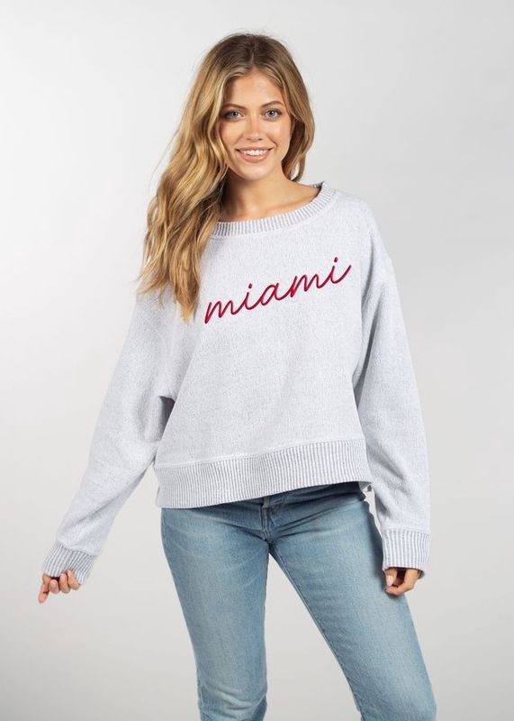 Women's Heather GRAY Crop Pullover with Script Miami
