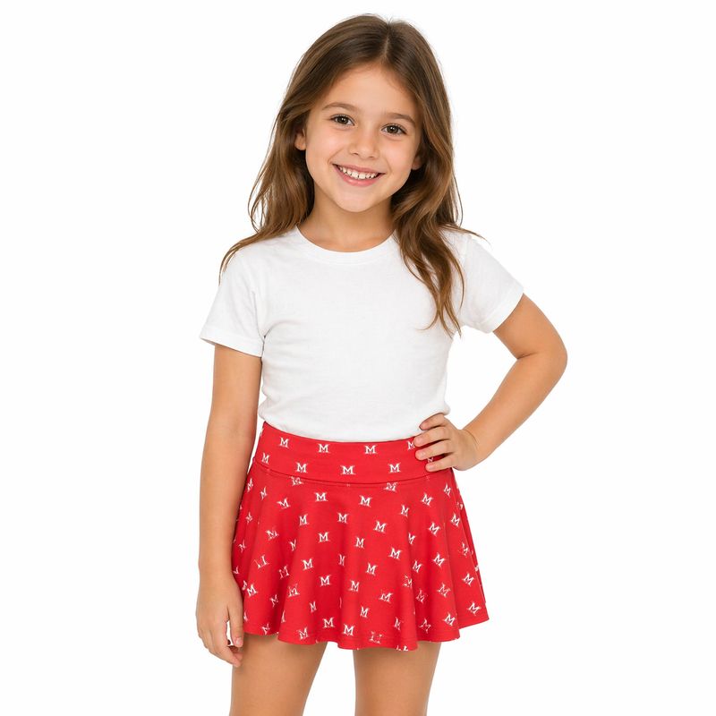 Youth Flowy Skort in Red with Repeating Block "M"