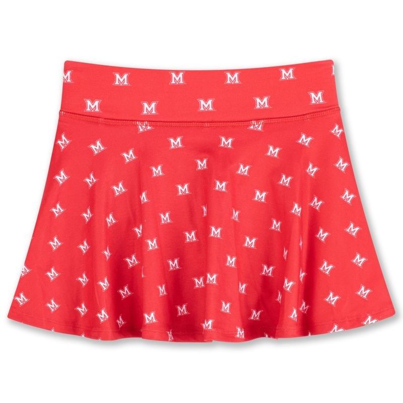 Youth Flowy Skort in Red with Repeating Block "M", Size: YL