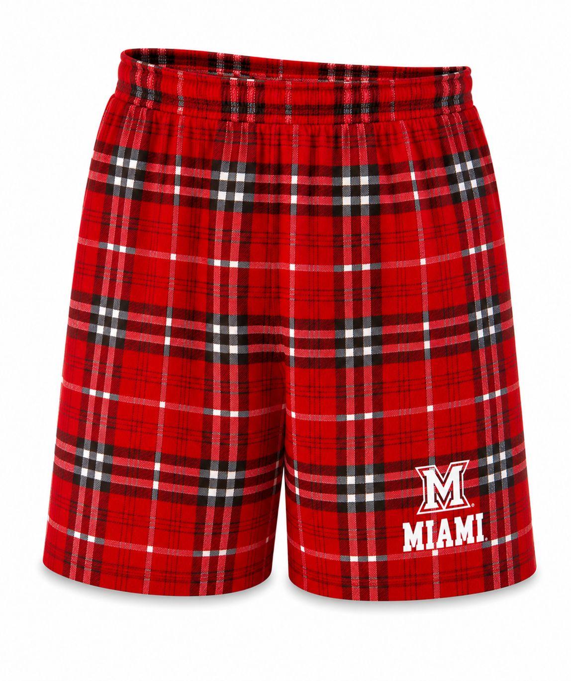 Boxercraft Miami RedHawks Red &amp; White Plaid Flannel Shorts, Size: XS