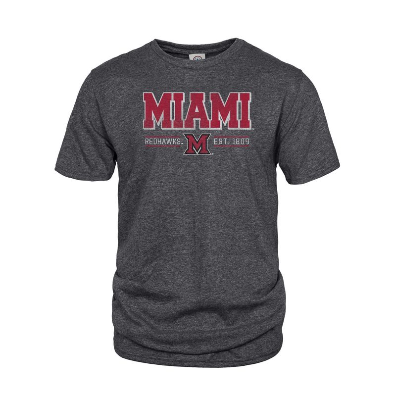 Heather Charcoal Tee with Miami over Redhawks Est. 1809