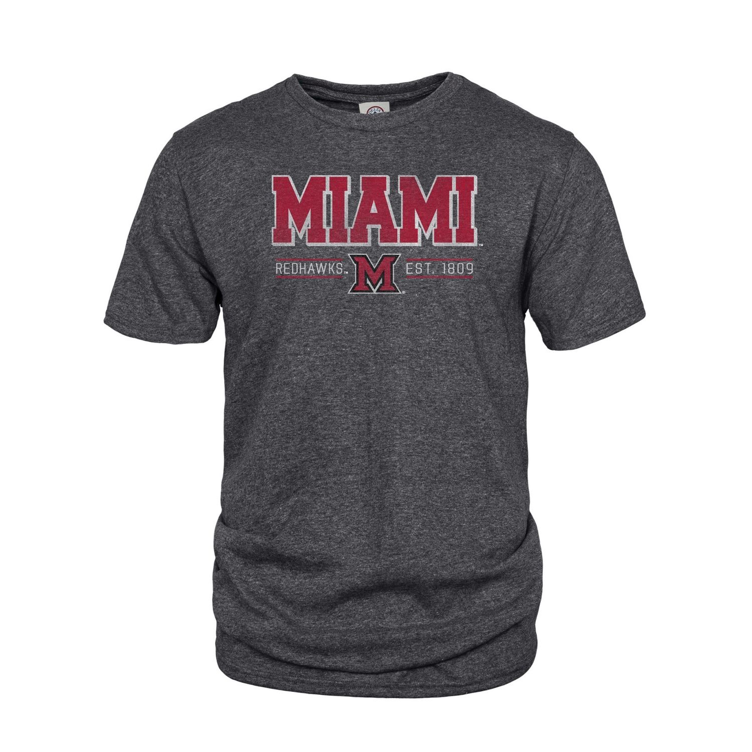 Heather Charcoal Tee with Miami over Redhawks Est. 1809, Size: 2XL