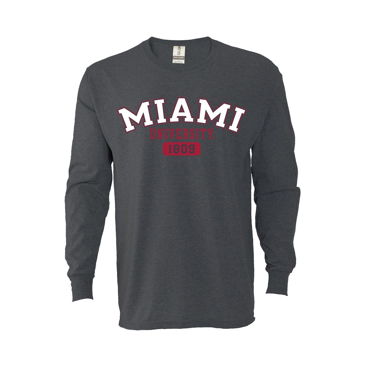 Miami University Long Sleeve Tee with 1809 Disc, Color: GRANITE, Size: 2XL