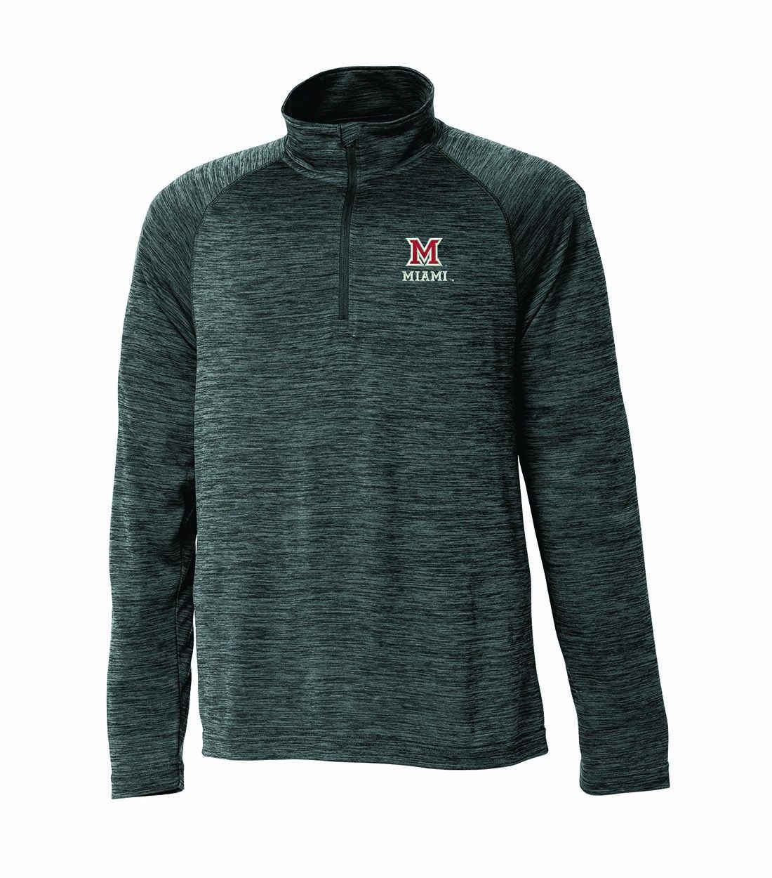 Charles River Miami University Black Space Dye Performance 1/4 Zip Pullover, Size: 2XL