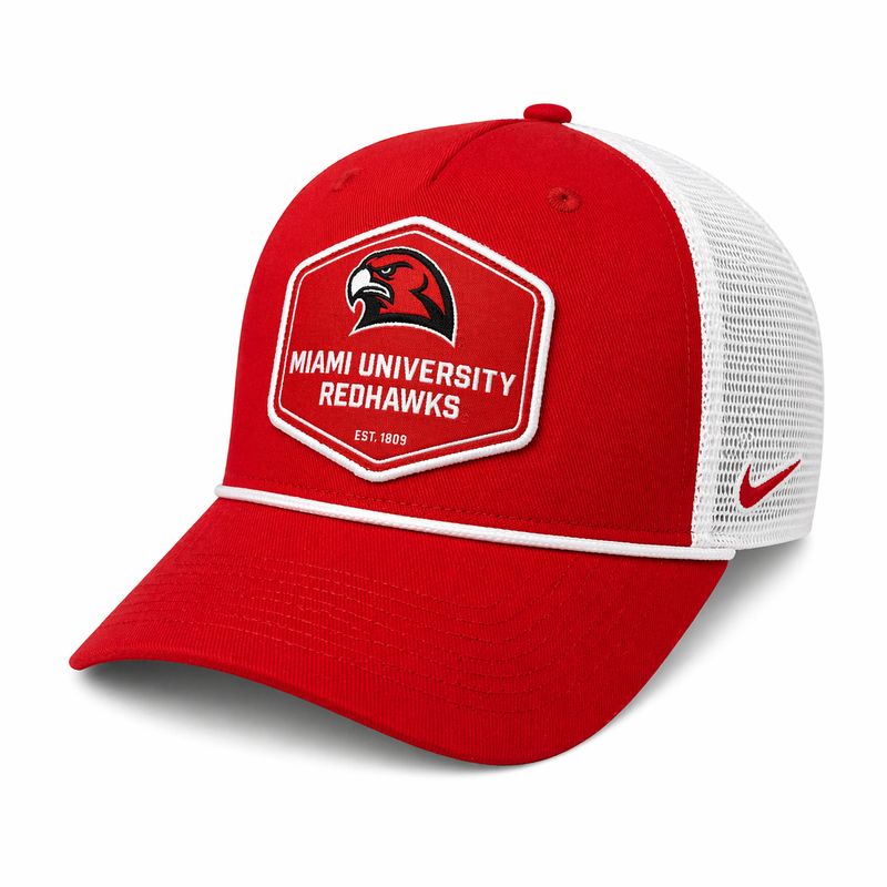 Rise Rope Trucker Hat in Red &amp; White with Miami University Redhawks Patch