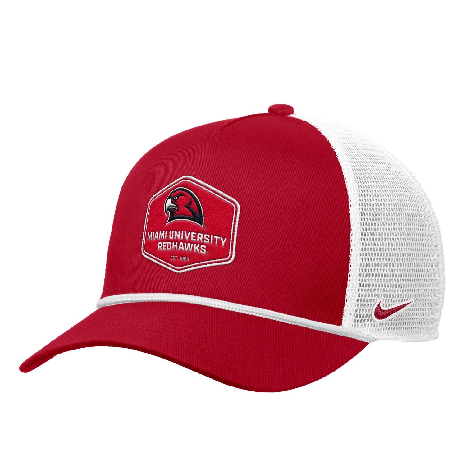 Rise Rope Trucker Hat in Red &amp; White with Miami University Redhawks Patch, Size: M/L