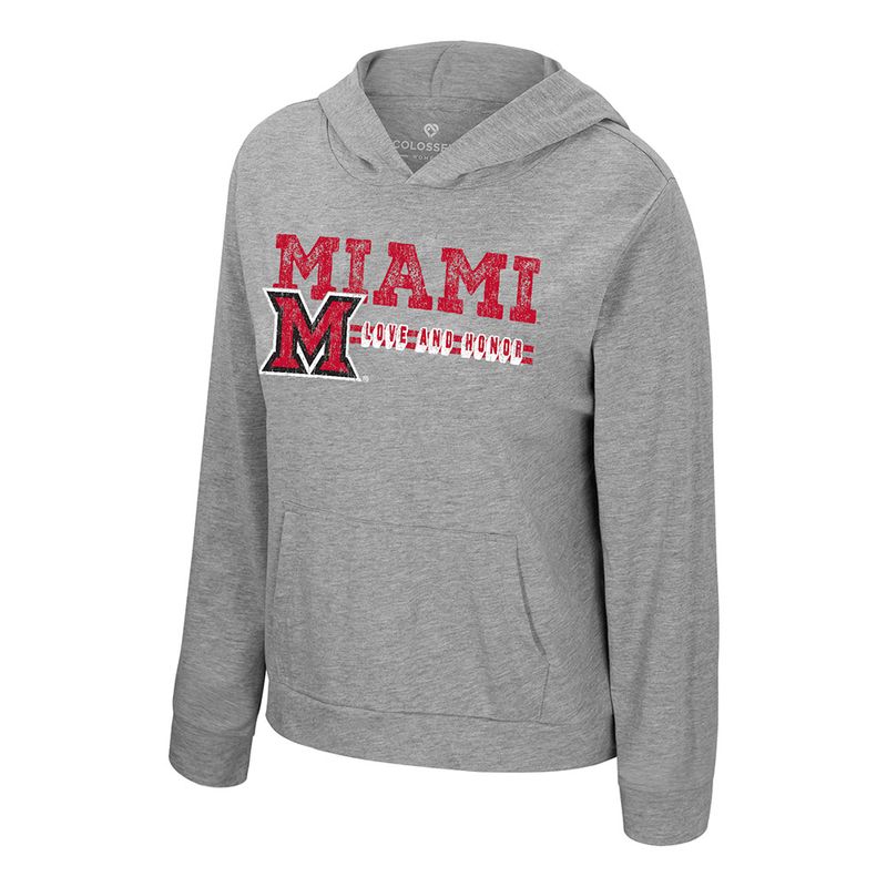 Colosseum Women’s Miami University RedHawks Gray Love and Honor Long-sleeve Hoodie