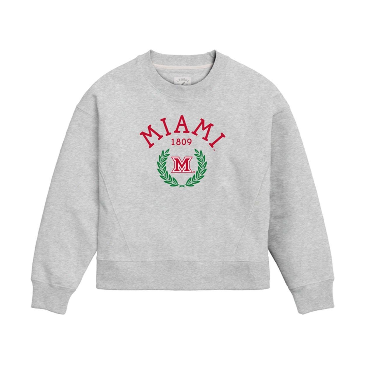 League Miami 1809 Block M Ivy Women's Boxy Crew, Size: S