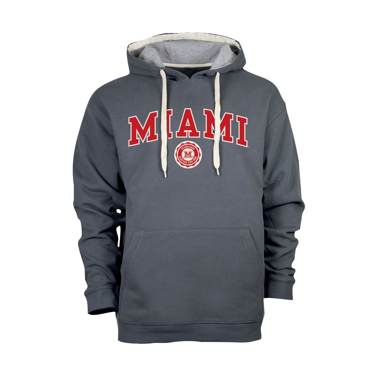 Miami RedHawks Ourey Embroidered Faux Seal Hood, Color: GRAY, Size: 2XL