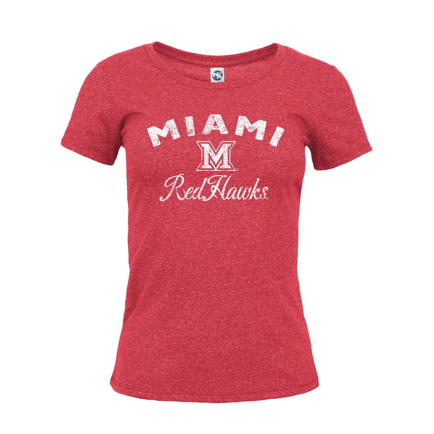 Women's Heather Red Miami over Block "M" Script Redhawks Tee, Size: 2XL
