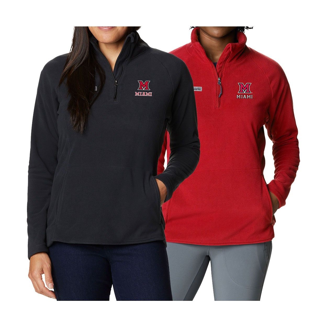 Columbia Miami University Women's Fleece 1/4 Zip, Color: BLACK, Size: S
