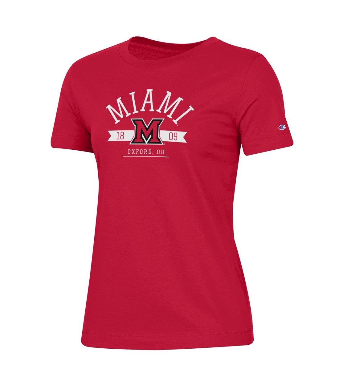Women's Champion Red Miami over Block "M" Tee, Size: XS