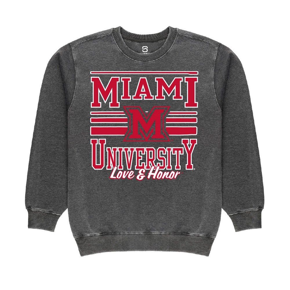 Miami RedHawks Burnout Fleece Crew, Size: S
