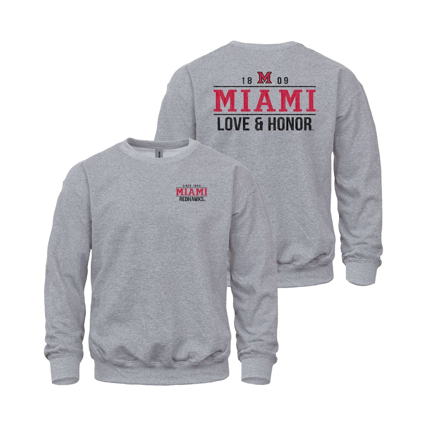 Miami RedHawks Love &amp; Honor Back-Graphic Crew, Size: 2XL