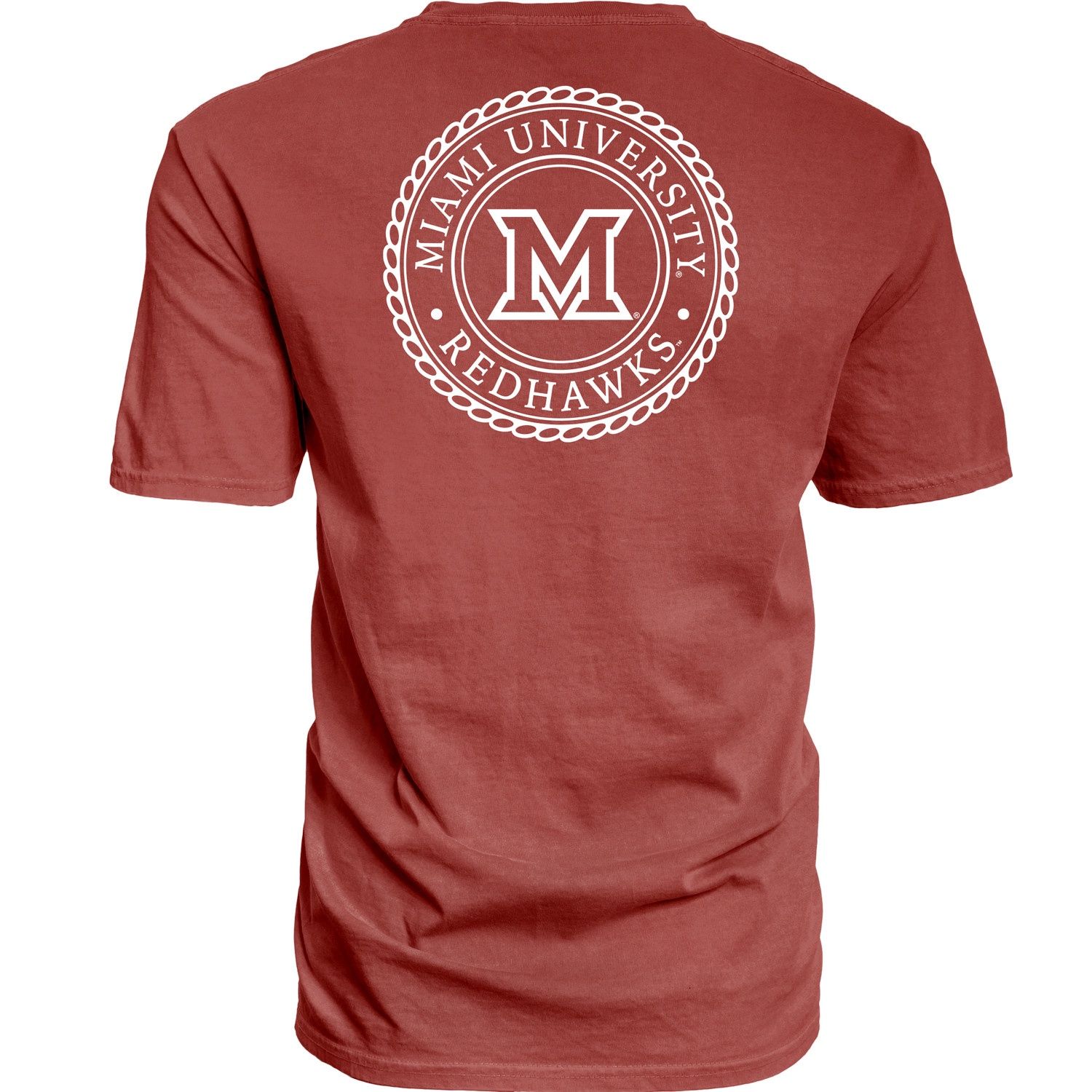Crimson Short Sleeve Tee with Faux Seal on Back, Size: S