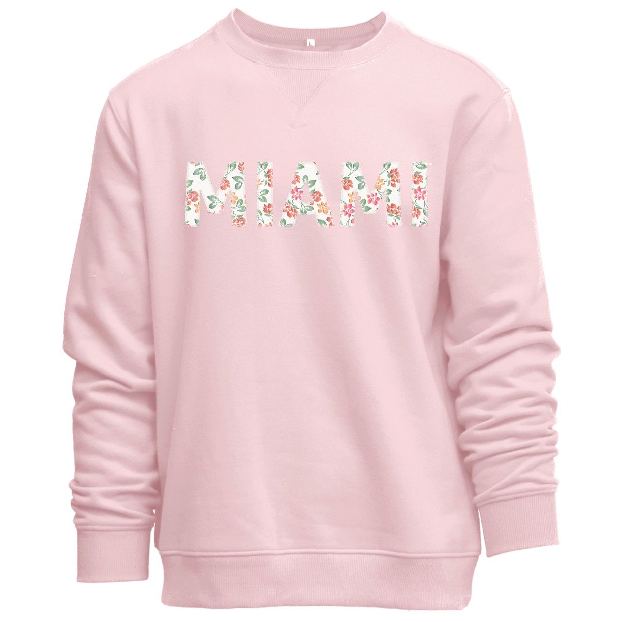 W-Pink crew TT Miami flowers, Size: S