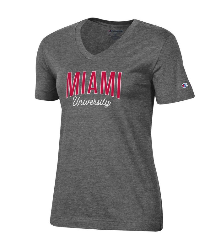 Women's Champion Miami University Script GRAY V-Neck Tee