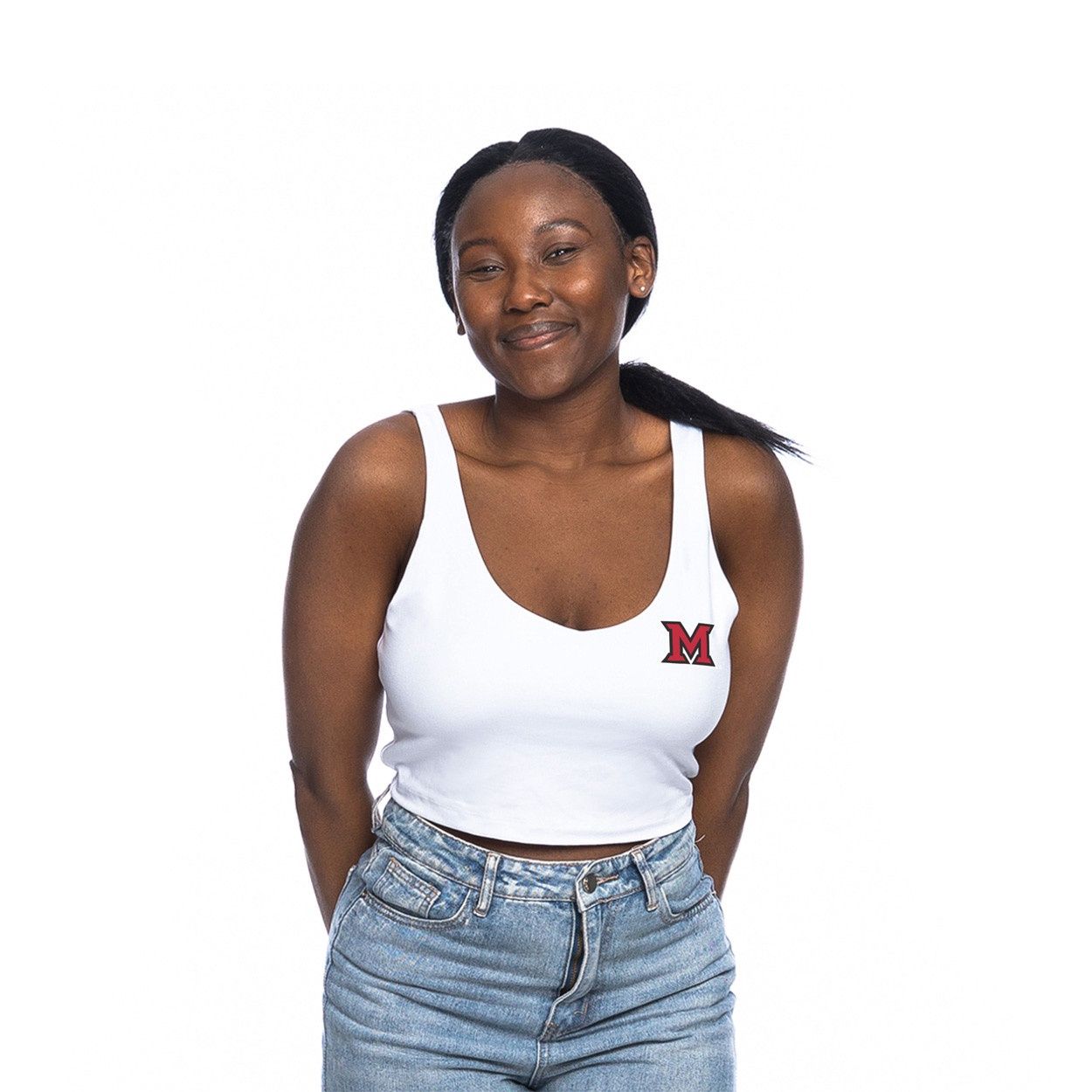 Miami RedHawks Zoozatz V-Neck "M" Crop Tank, Color: RED, Size: XS