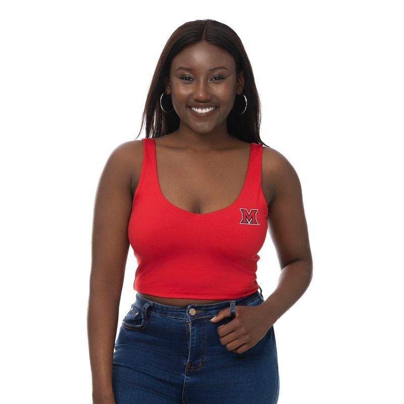 Miami RedHawks Zoozatz V-Neck "M" Crop Tank, Color: RED, Size: XS