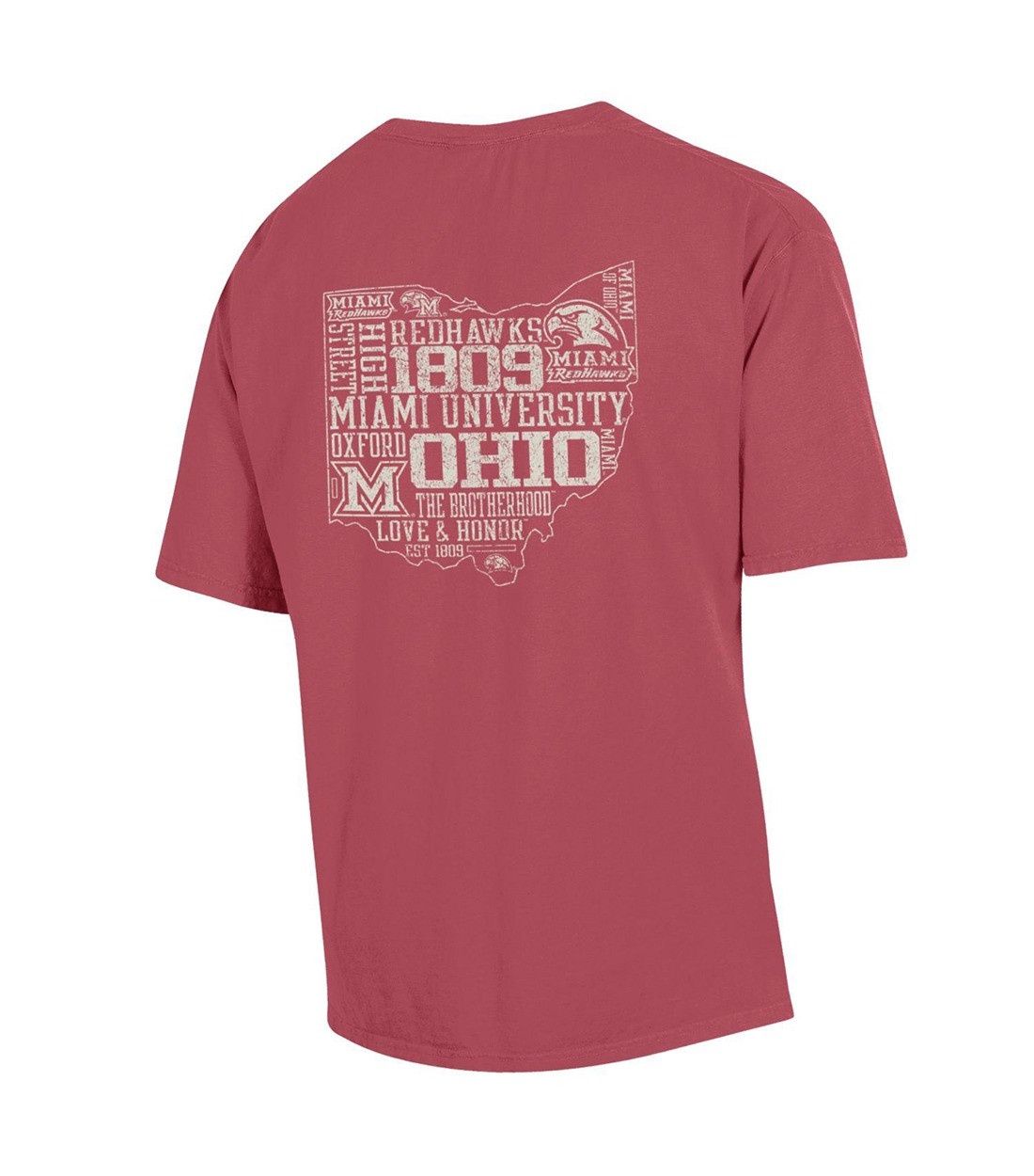 Red Comfort Wash Ohio Outline Short Sleeve Tee, Size: S