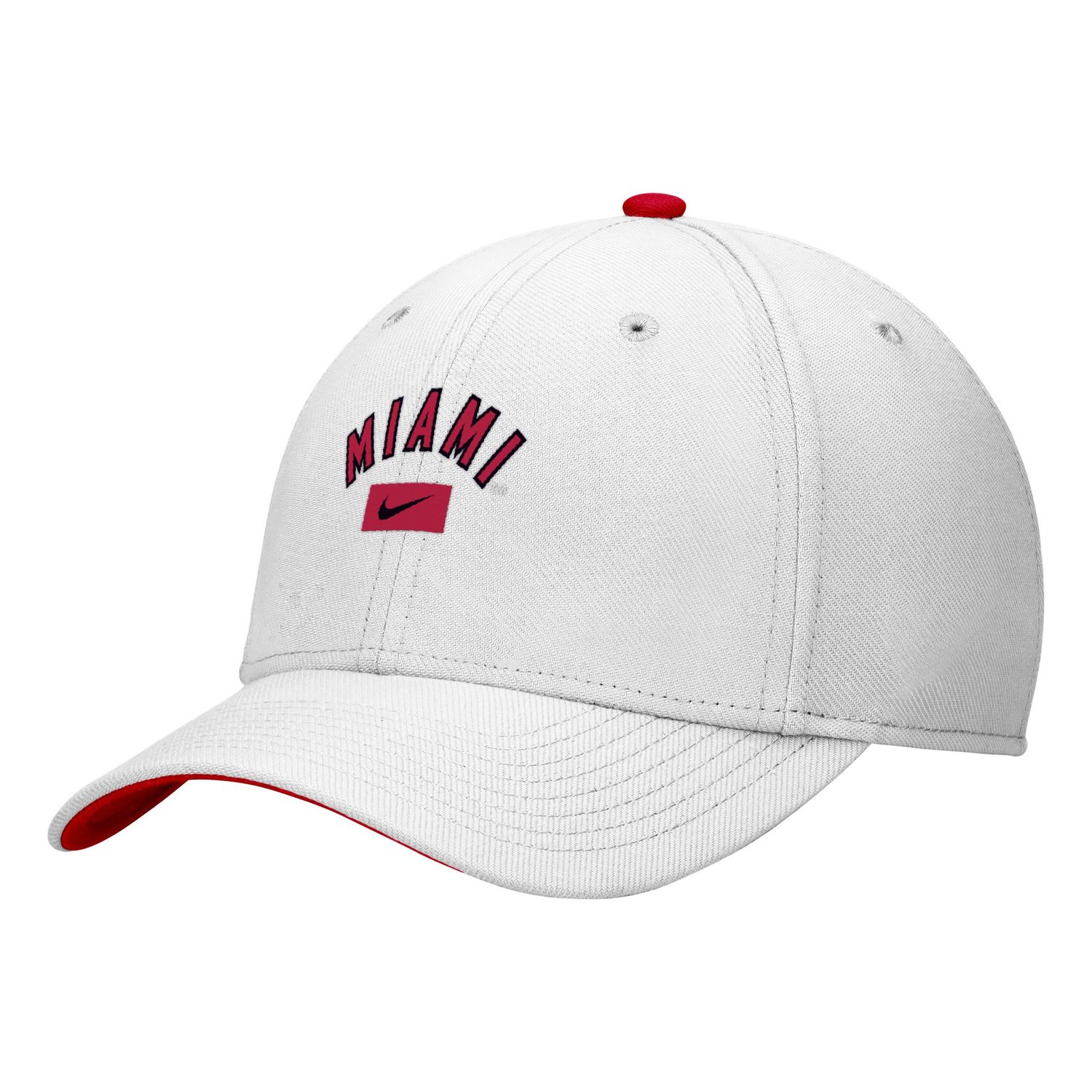 White Rise Miami Swoosh Hat with Block "M" on Back, Size: M/L