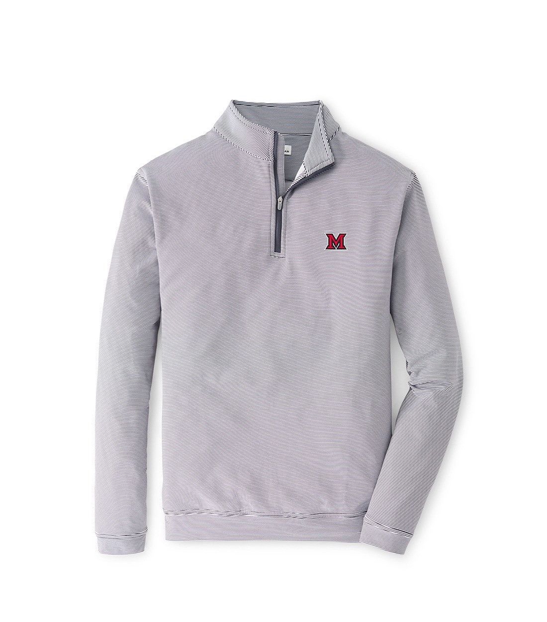 Peter Millar Miami RedHawks Sugar Striped Performance 1/4 Zip, Color: GRAY, Size: S