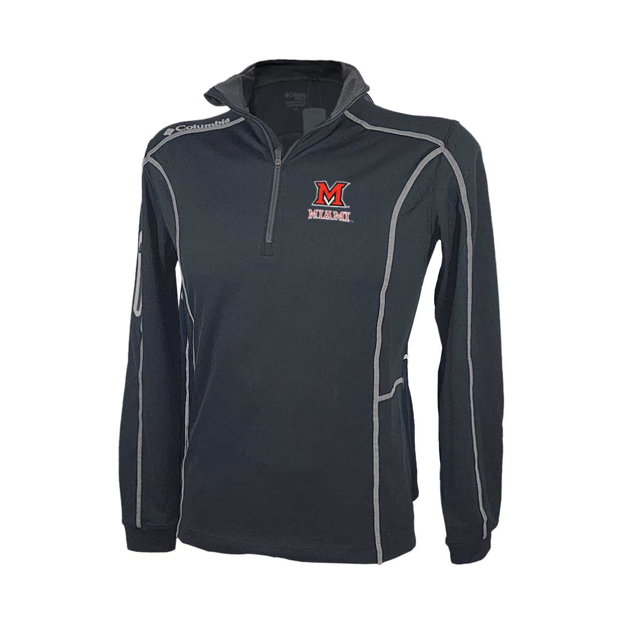 Columbia Miami University RedHawks Omni-Wick Shotgun 1/4 Zip Pullover – Black, Red, White, Color: BLACK, Size: S