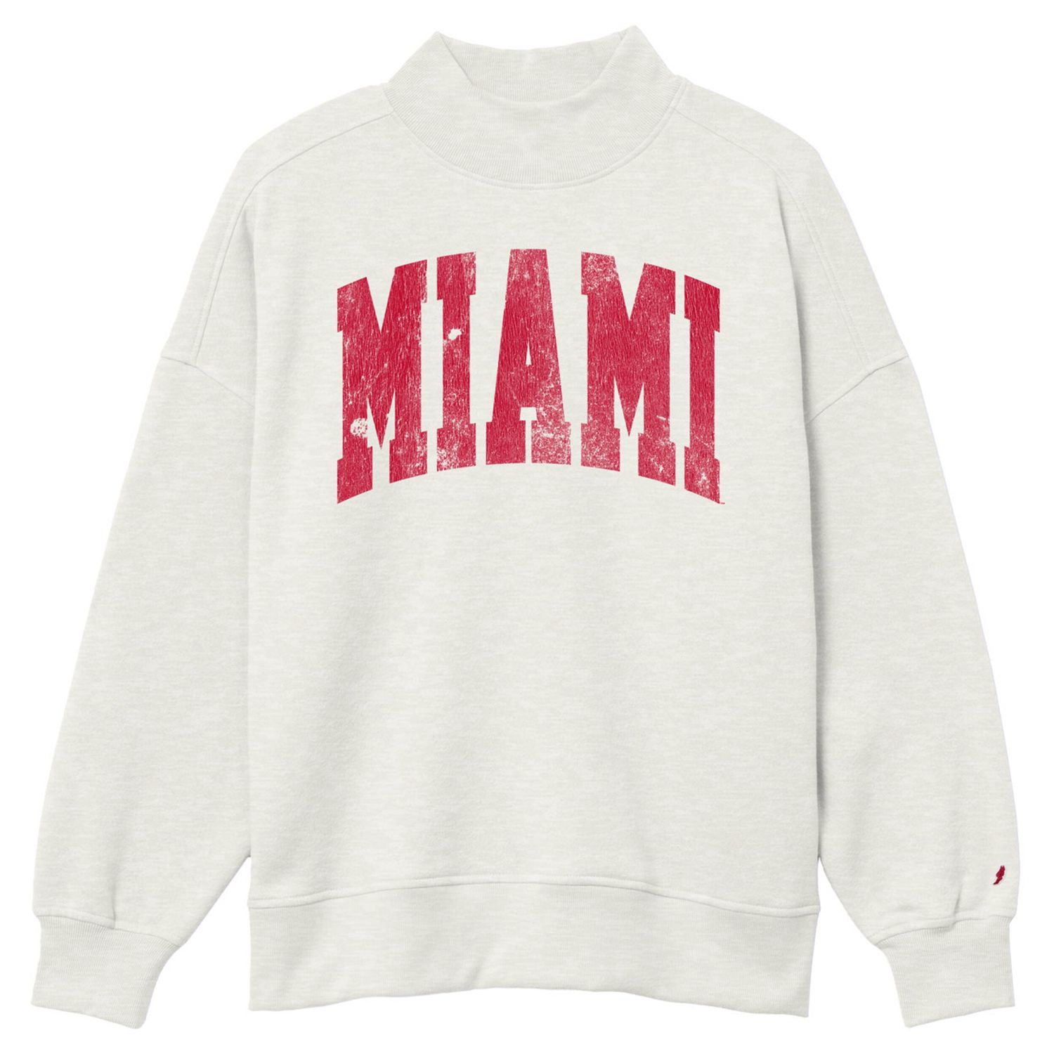 Imprinted distressed mock neck crew