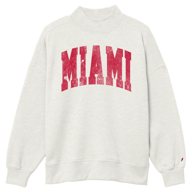 Imprinted distressed mock neck crew