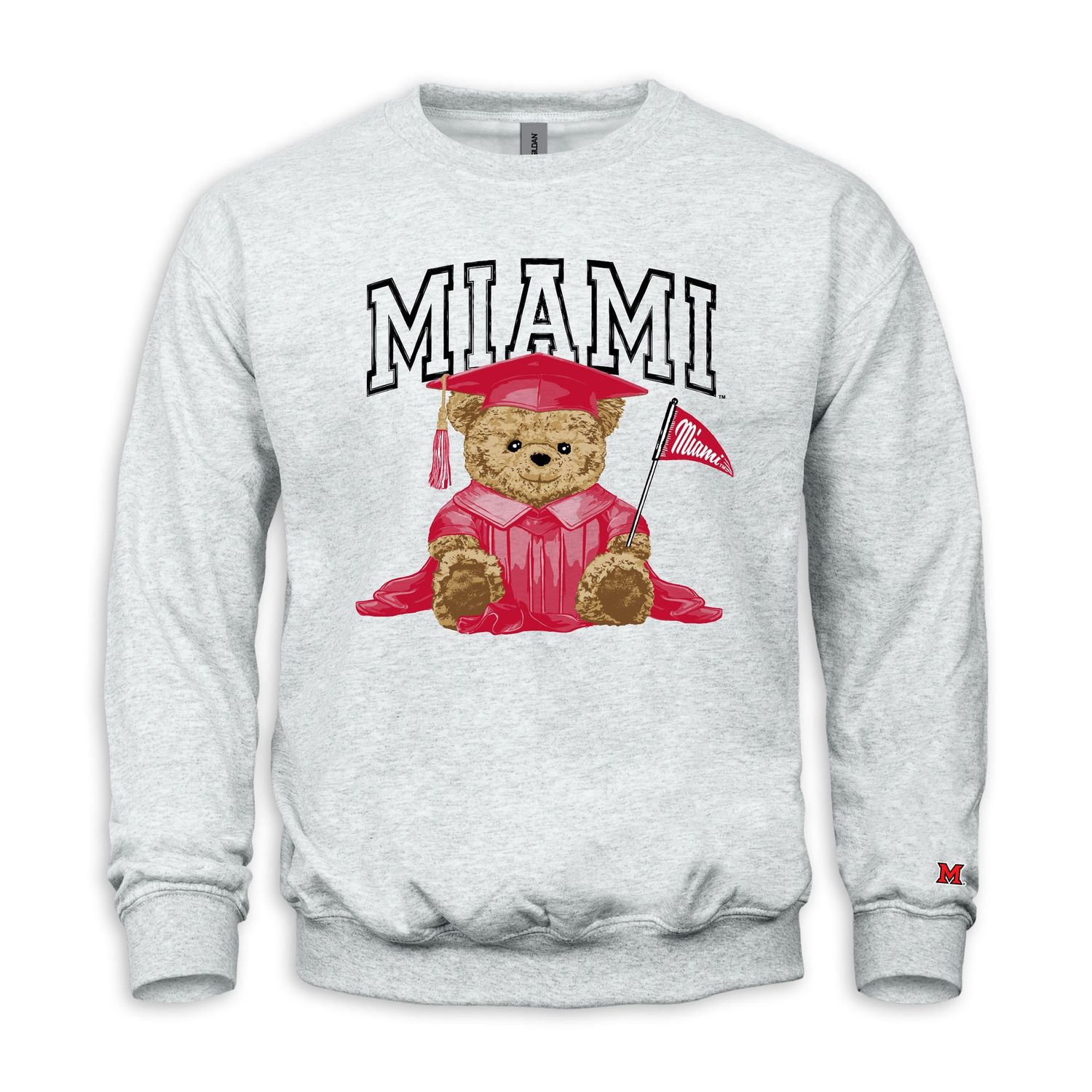 Miami University RedHawks Graduation Bear Crewneck Sweatshirt – Ash