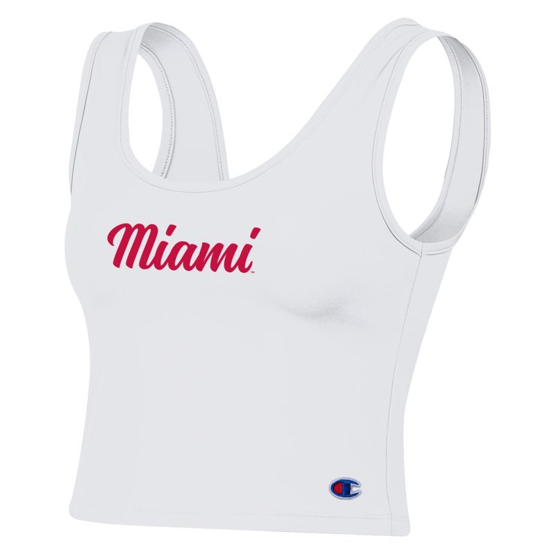 Champion Women's White Crop Tank with Script Miami