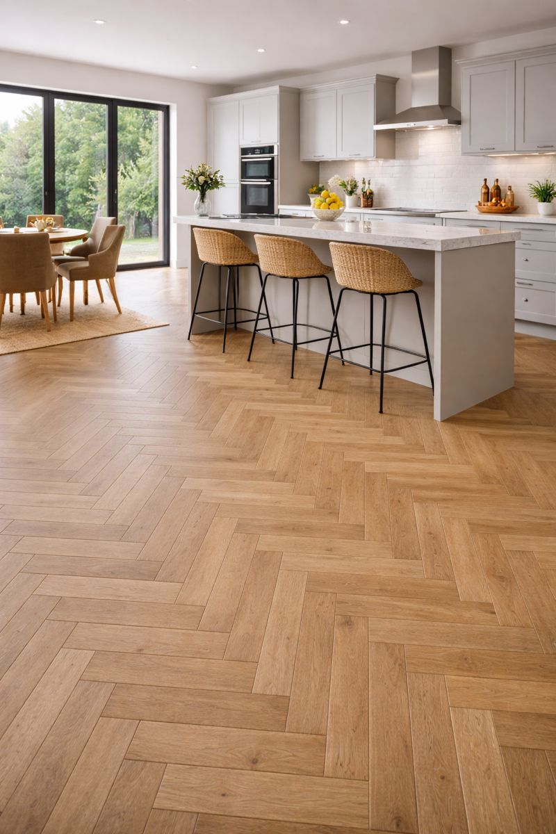 Herringbone Fumed Natural Laminate Flooring 12mm