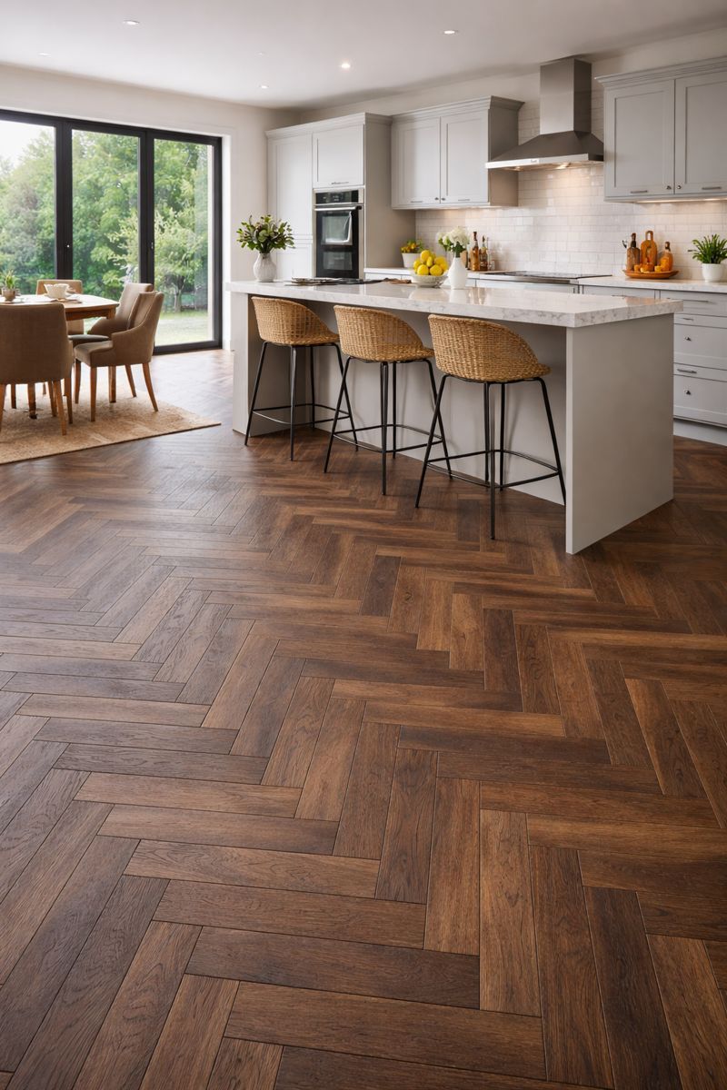 Herringbone Fumed Dark Laminate Flooring 12mm