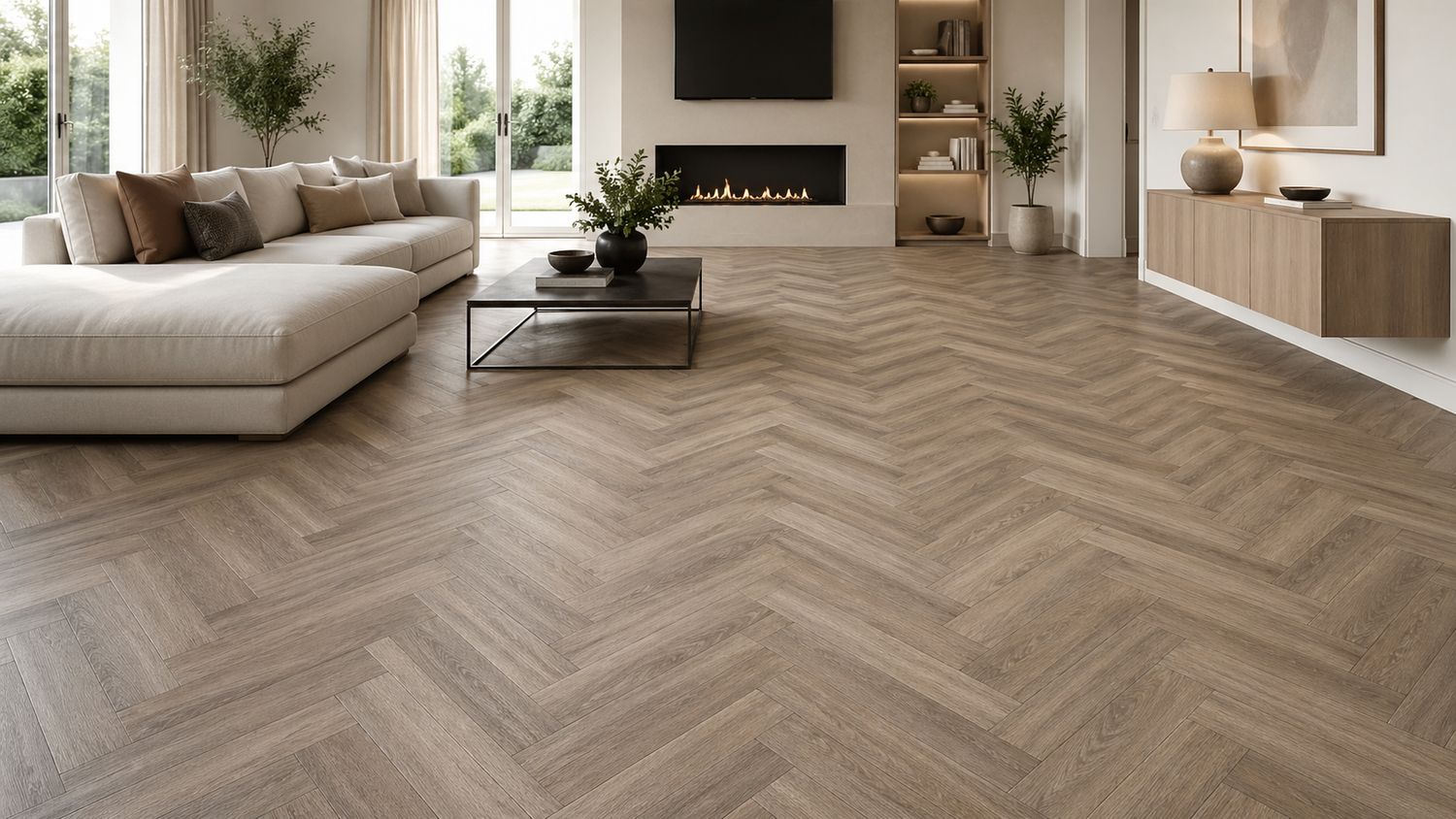 Herringbone Greige Oak Laminate Flooring 12mm