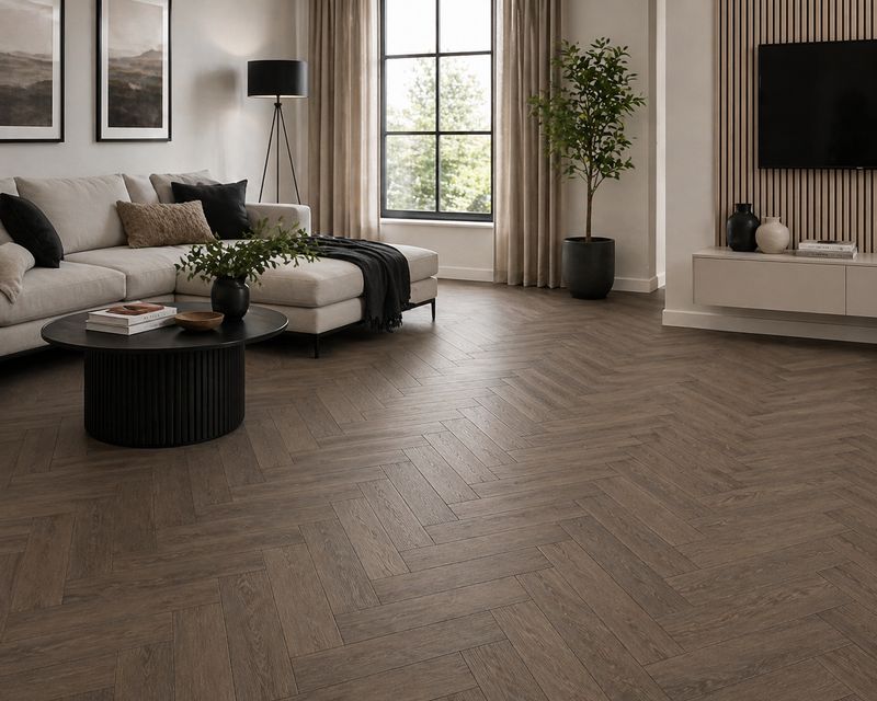 Oak Robust Fumed Herringbone Laminate Flooring 12mm AC5