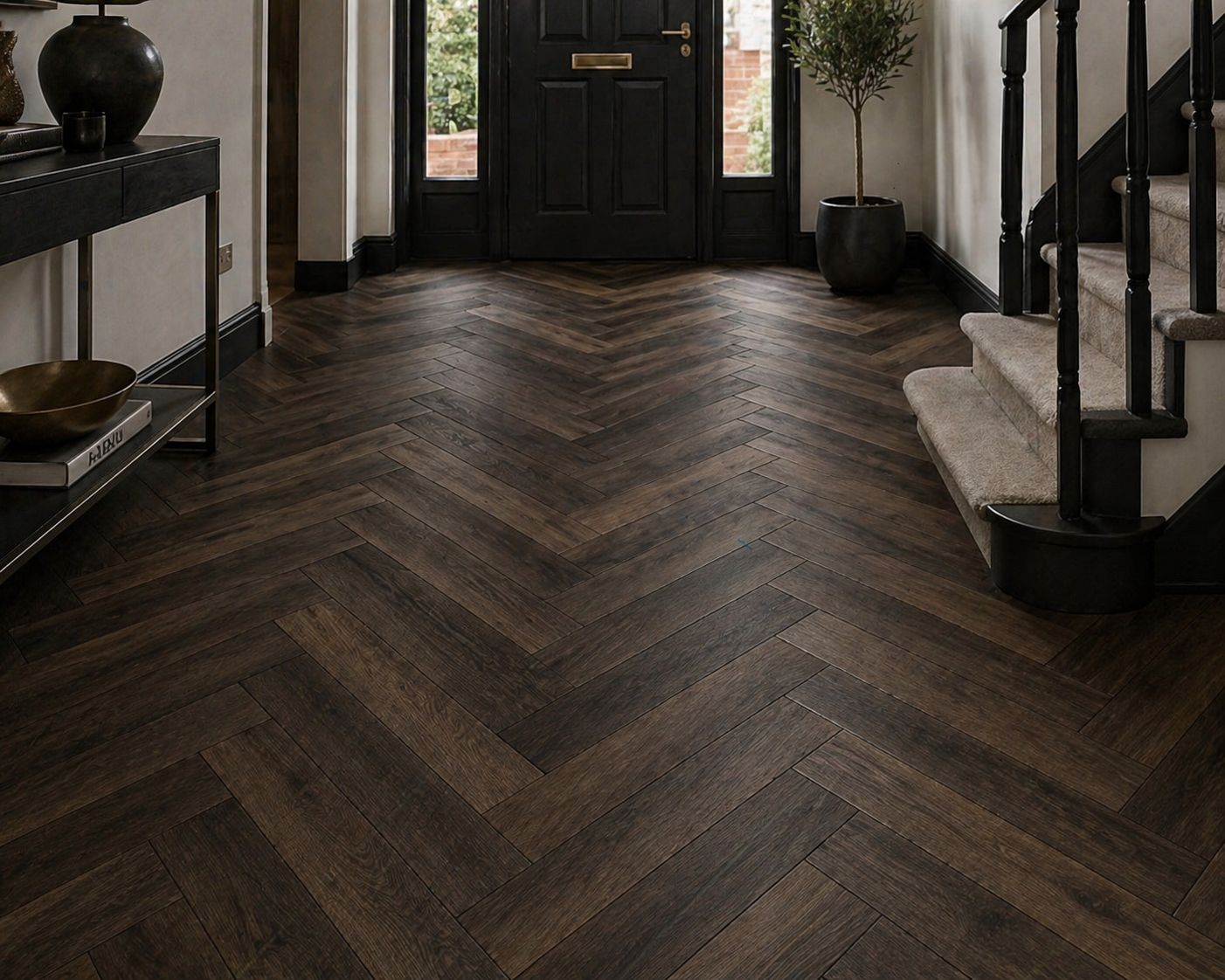 Herringbone Fumed Dark Laminate Flooring 12mm