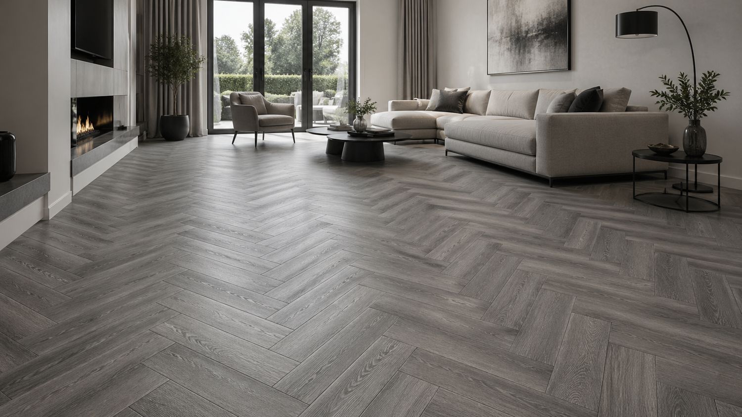 Herringbone Storm Grey Laminate Flooring 12mm