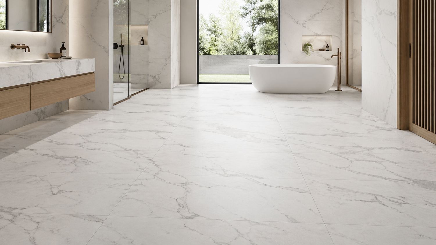 LignumCore Carrara White Marble Matt Rigid Vinyl Tile Flooring 5.5mm SPC
