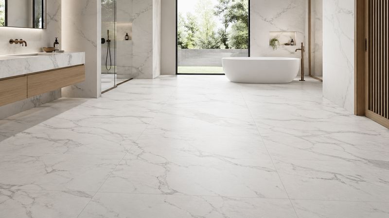 LignumCore Carrara White Marble Matt Rigid Vinyl Tile Flooring 5.5mm SPC