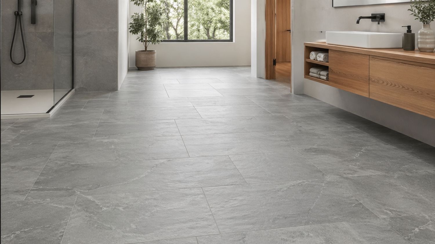 LignumCore Light Grey Slate Rigid Vinyl Tile Flooring 5.5mm SPC