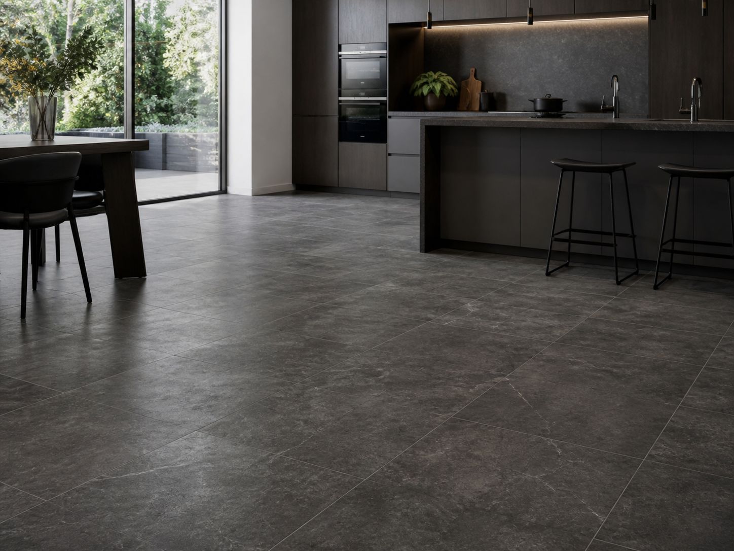 Firmfit Dark Stone Effect Tile Vinyl Flooring XT-8053