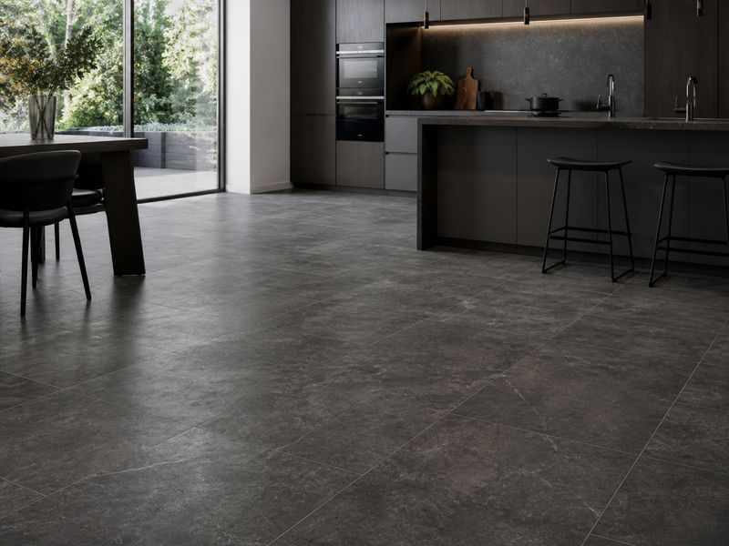 Firmfit Dark Stone Effect Tile Vinyl Flooring XT-8053