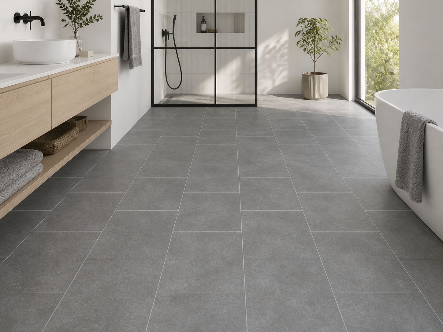 Firmfit Grey Stone Effect Tile Vinyl Flooring LT-2466