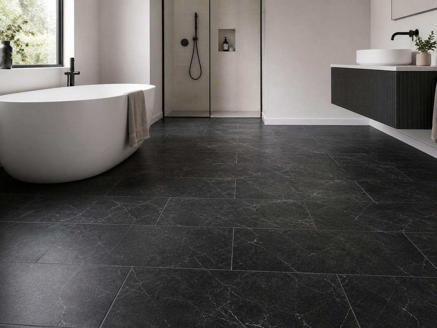 Firmfit Dark Grey Marble Effect Tile Vinyl Flooring LT-1750