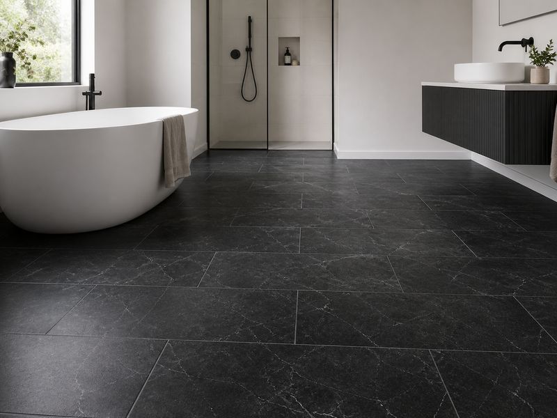 Firmfit Dark Grey Marble Effect Tile Vinyl Flooring LT-1750