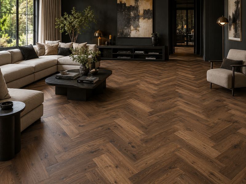 LignumFusion Oak Robust Fumed Herringbone 12mm Laminate Flooring