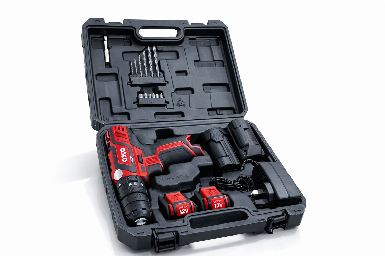 دريل شحن لاسلكي 12 فولت مع شنطة وعدة كاملة – بطارية ليثيوم مدمجة