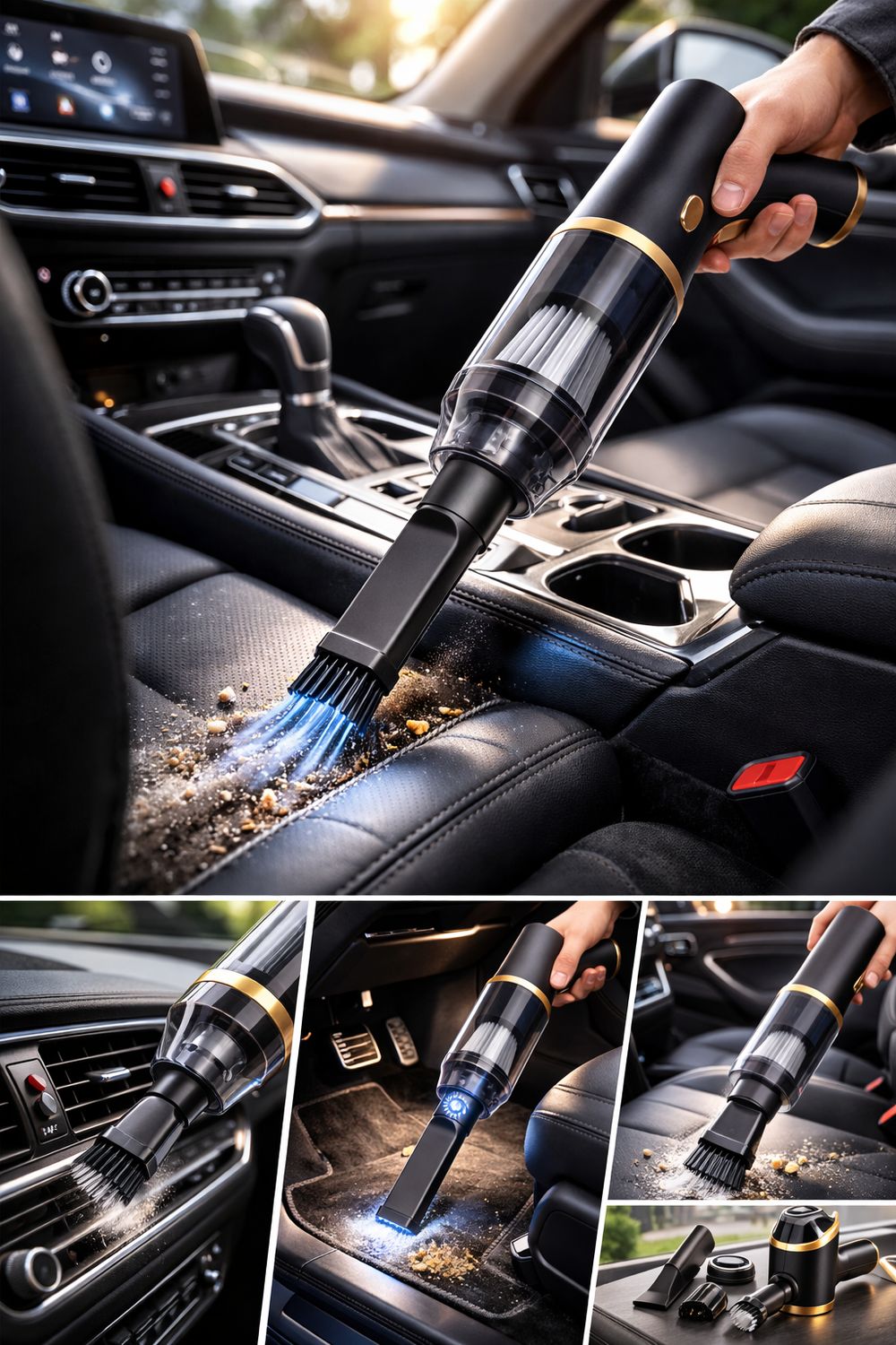 مكنسة سيارة لاسلكية متعددة الاستخدام مع ملحقات تنظيف