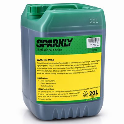 Sparkly Wash N Wax شامبو غسيل السيارات مع واكس – أخضر – رغوة قوية – 20 لتر Sparkly Wash N Wax شامبو غسيل السيارات مع واكس – أخضر – رغوة قوية – 20 لتر